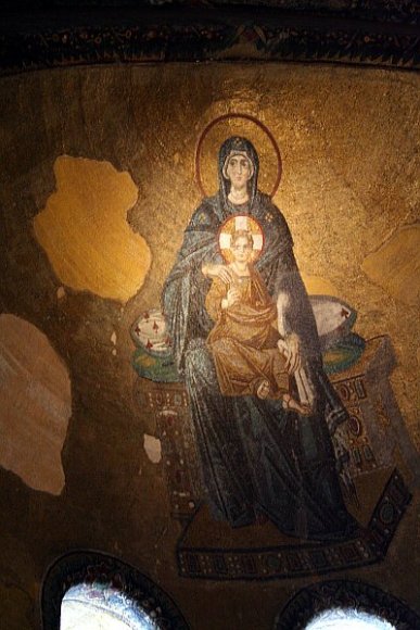 Mosaic of Virgin Maria with Jesus Christ on the ceiling of Hagia Sophia