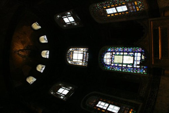 Stained glasses above mihrab
