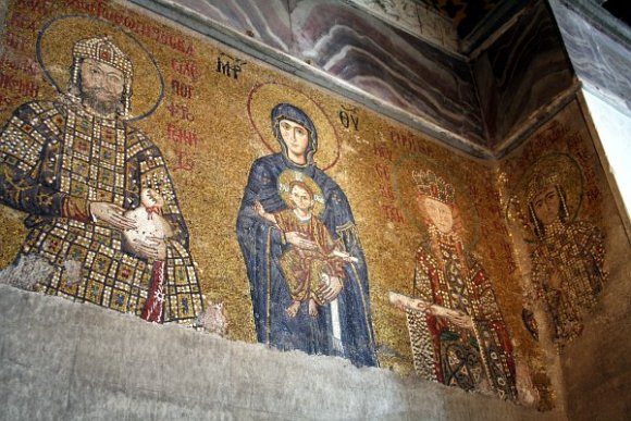 Mosaic of Virgin and Child with John II and Irene.
